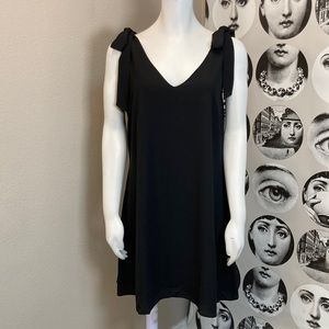S.H.E. Black Double Layer Swing Dress w/ Ribbon Tie Accents Sz M, New With Tags